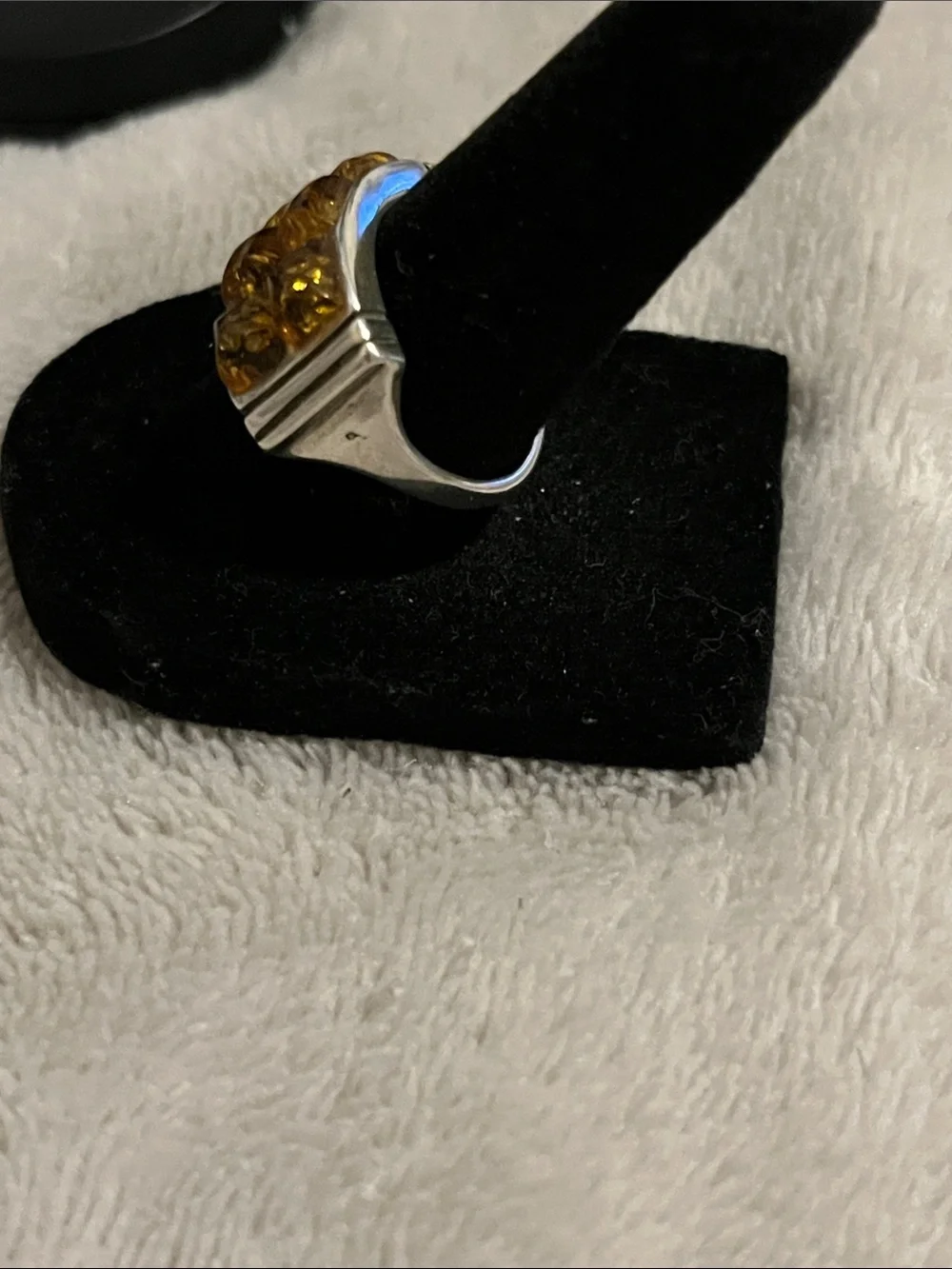 Vintage Poland 925 Silver 925 Amber Grid Ring - Unisex